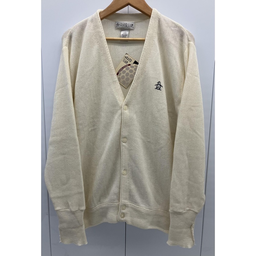 Vintage Grand Slam Munsingwear Cardigan Sweater‎ Mens Large Cream Button 90s